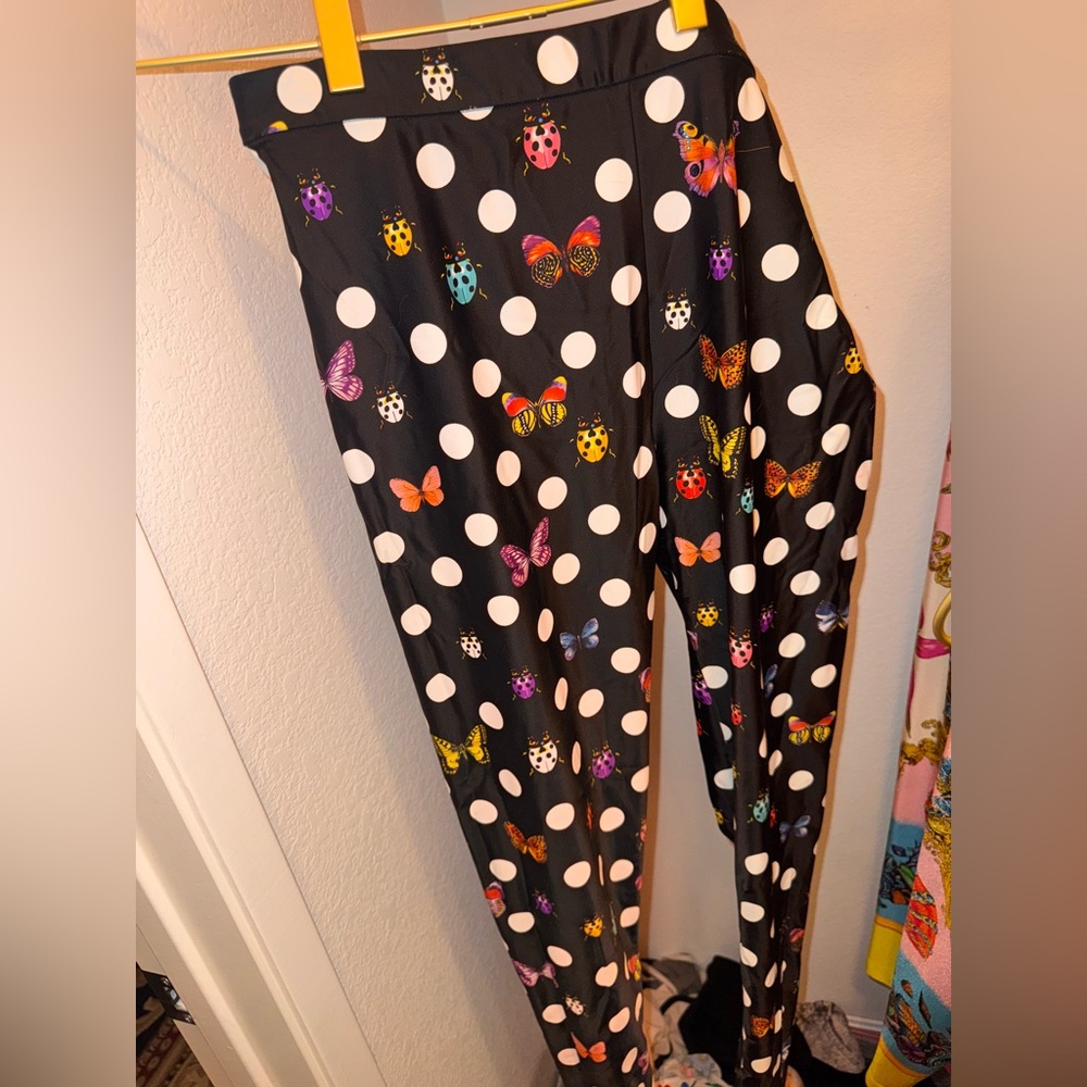 Versace Dua Lipa Collection Black Polka Dot Butterfly Leggings READ DESCRIPTION